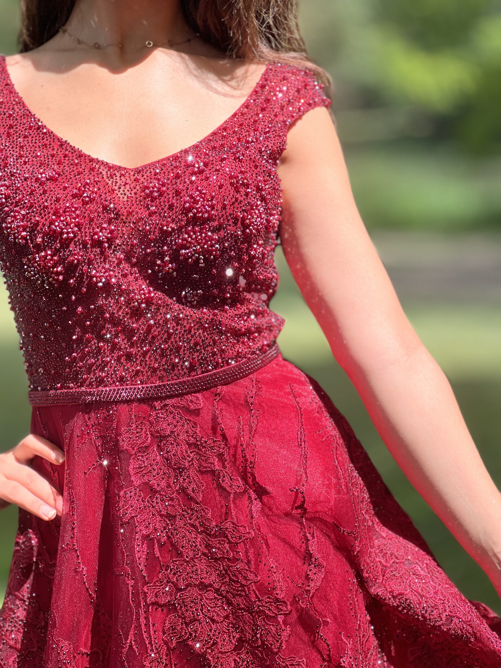 Elegant Beaded Evening Gown with Lace Skirt - Multiple Colors - TL-64