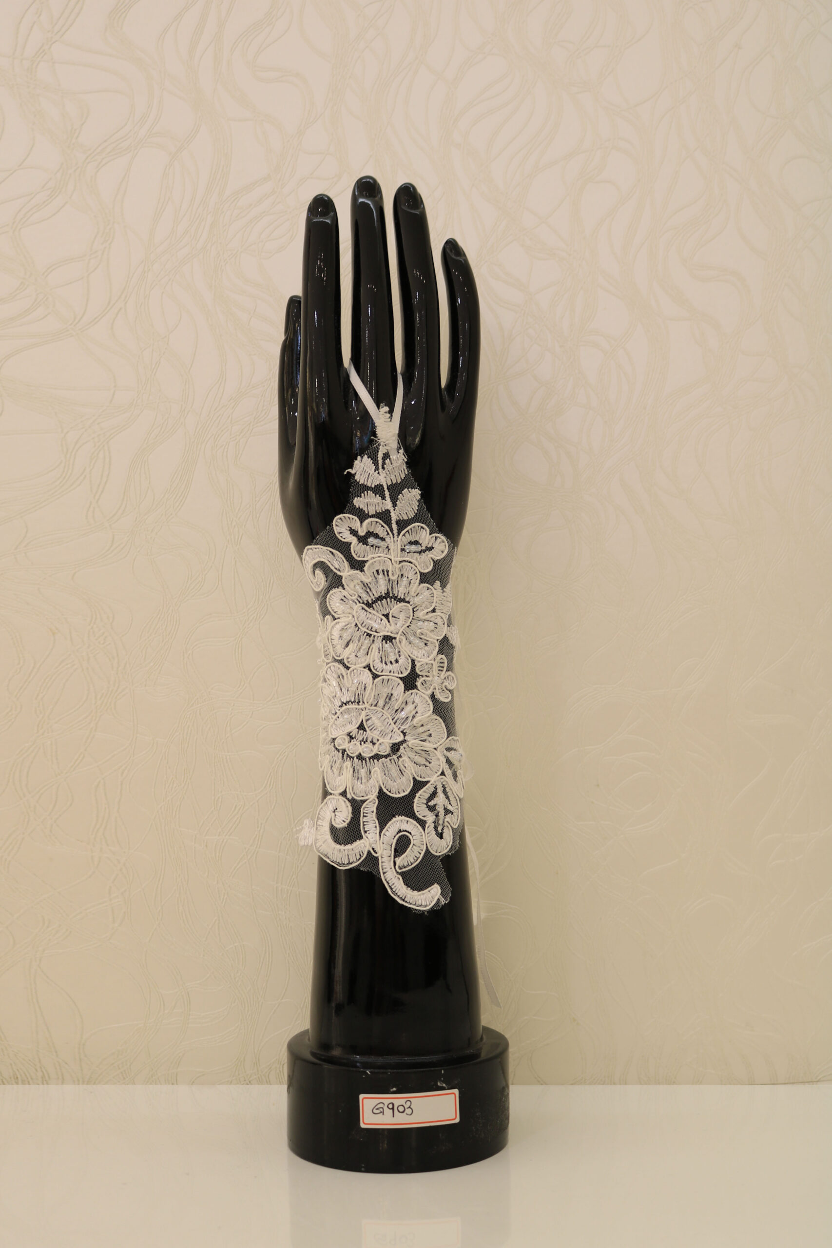 Crystal Charm Bridal Gloves – White Tulle Elegance - G-903