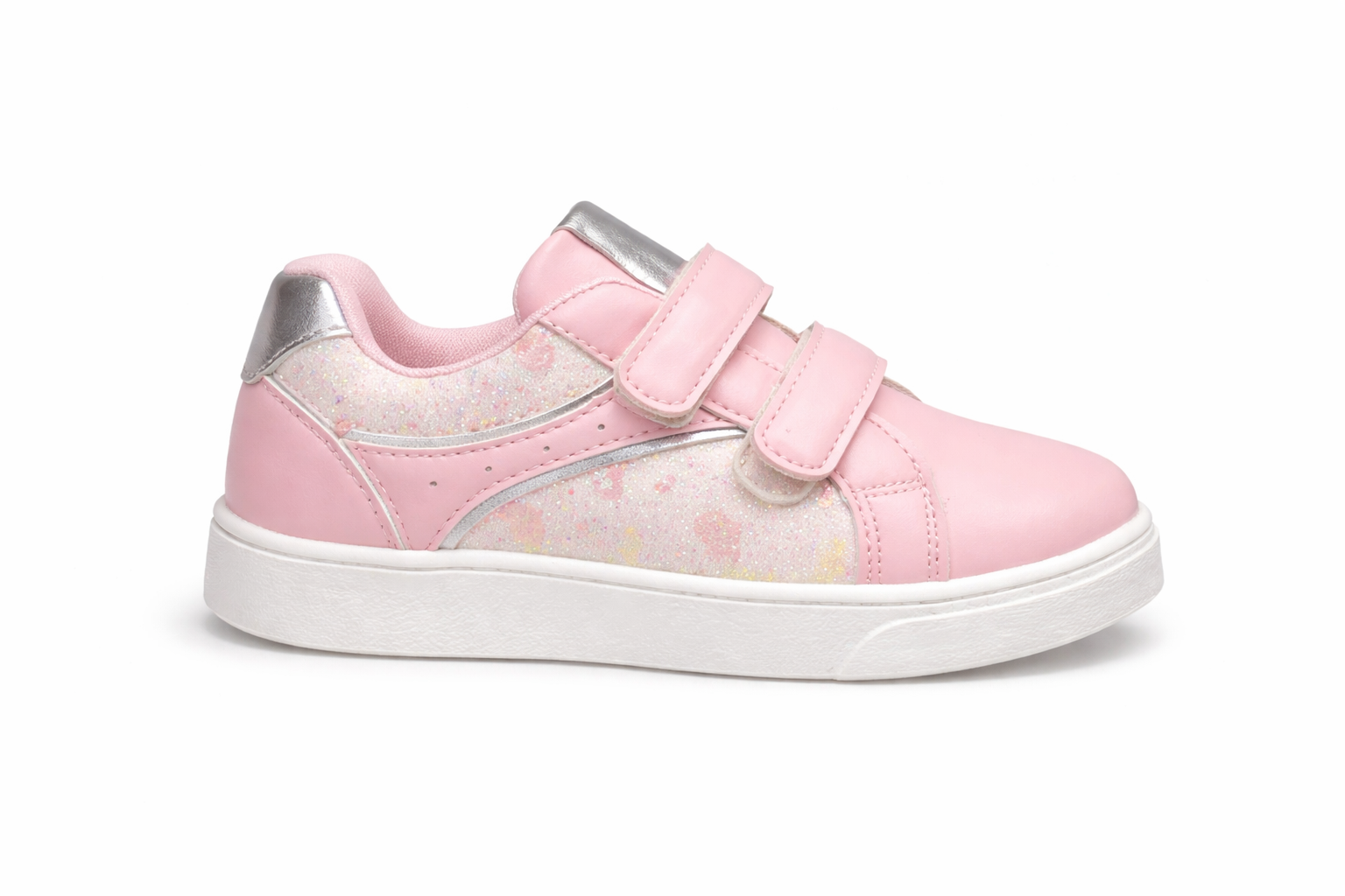 Girls Pink Glitter Velcro Sneakers