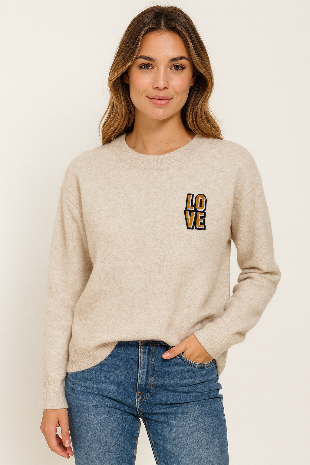 LOVE Embroidered Soft Knit Sweater – Women