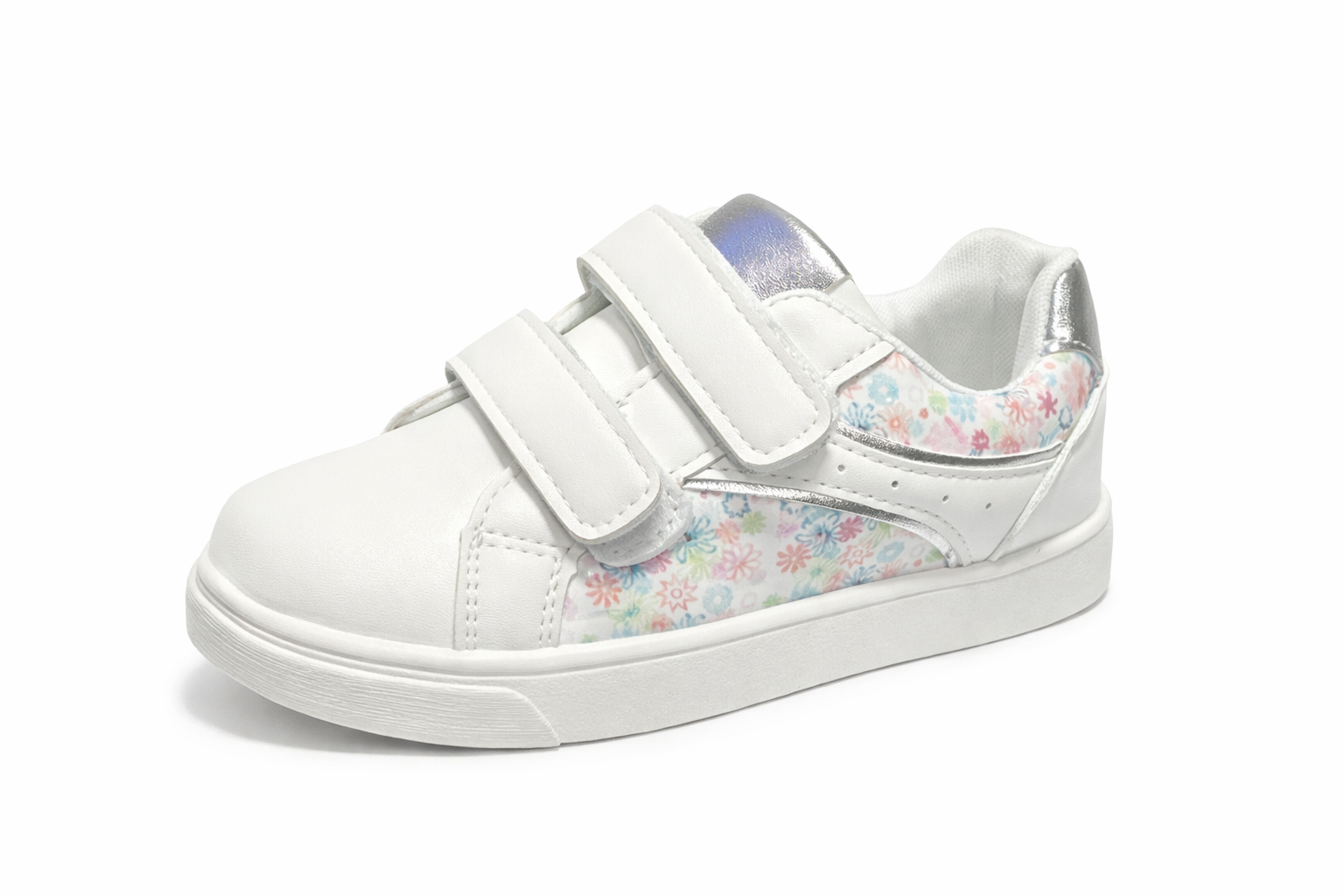 Girls White Floral Velcro Sneakers