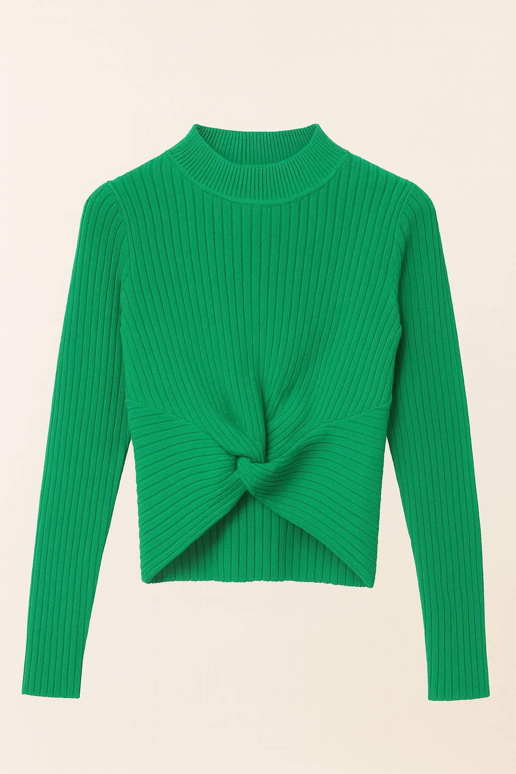 Ribbed Twist-Front Knit Sweater