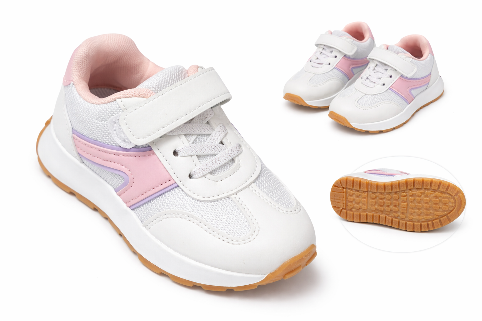 Kids White Sneakers with Velcro Strap –