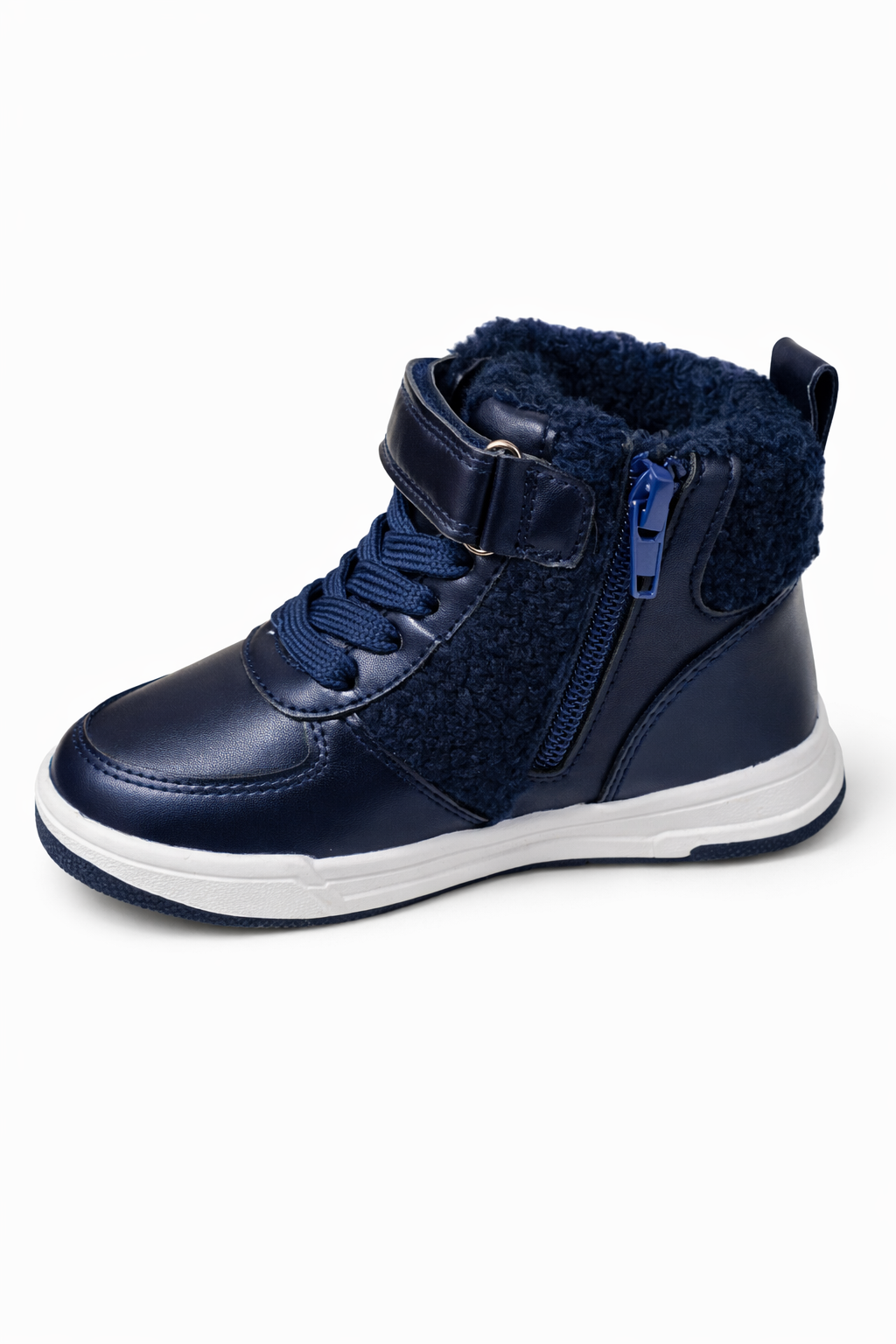 Kids Blue Winter High-Top Shoes with Fur Lining