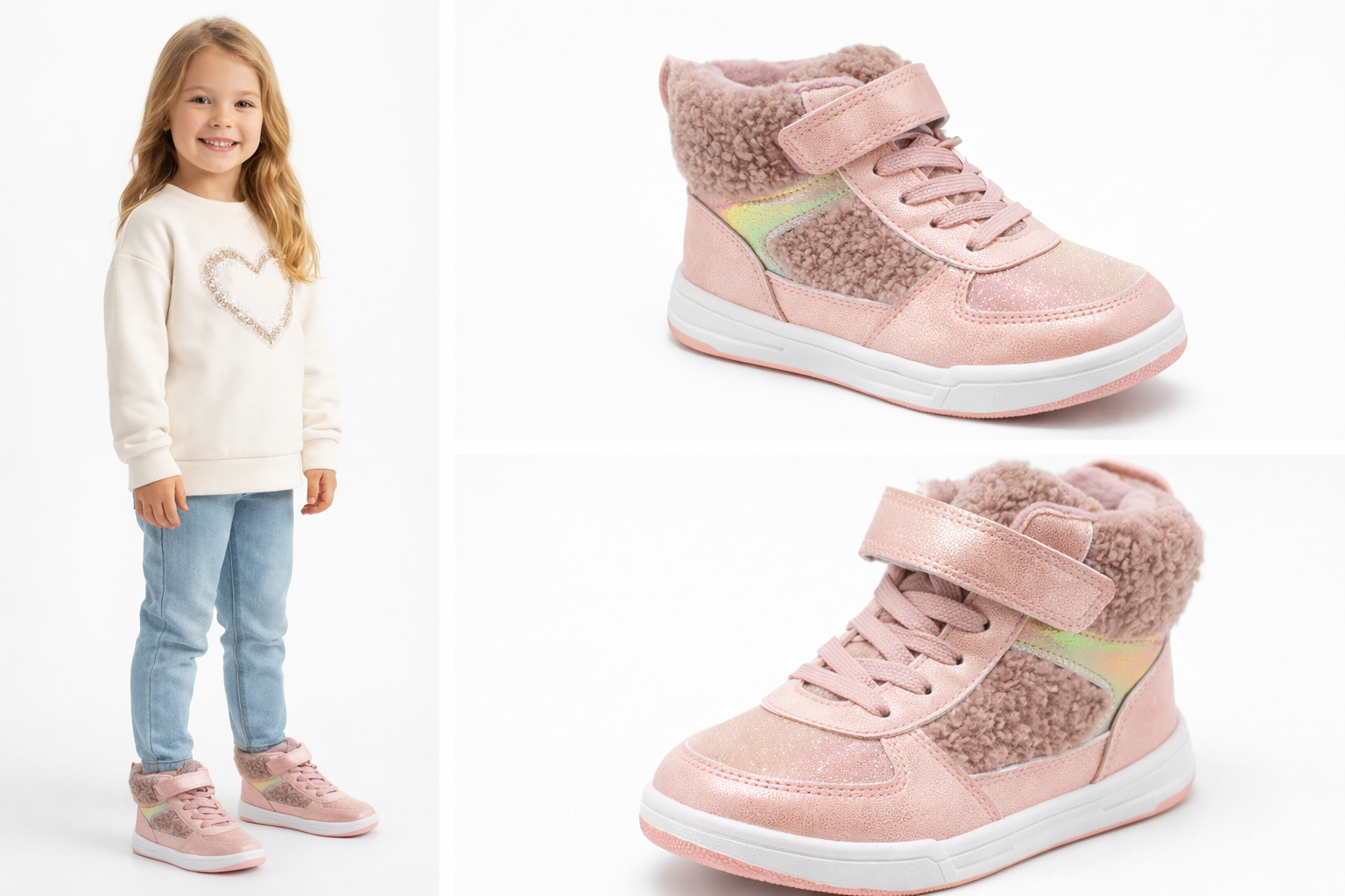 Girls Winter High-Top Sneakers – Pink Fur Lined