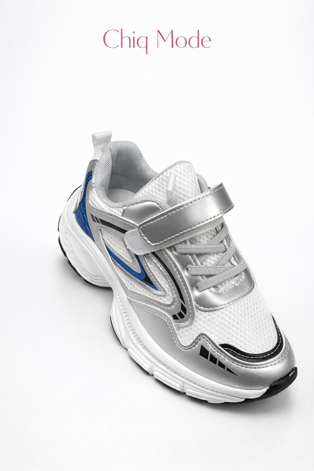 Kids Silver Mesh Strap Sneakers