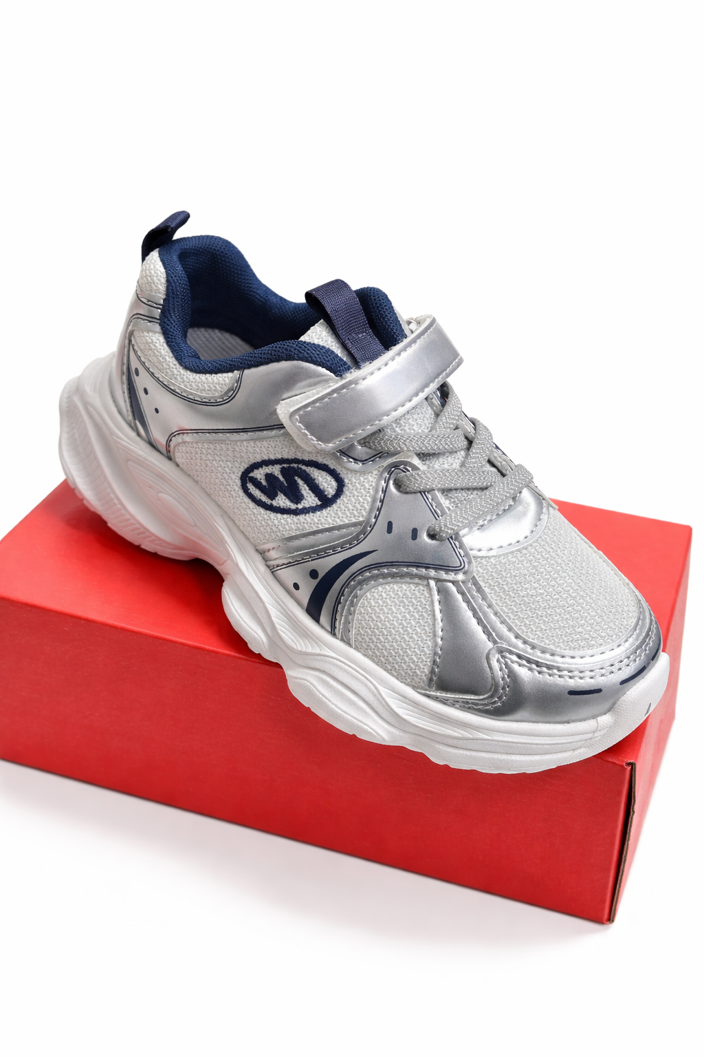 Kids Silver Sport Sneakers with Velcro Stra