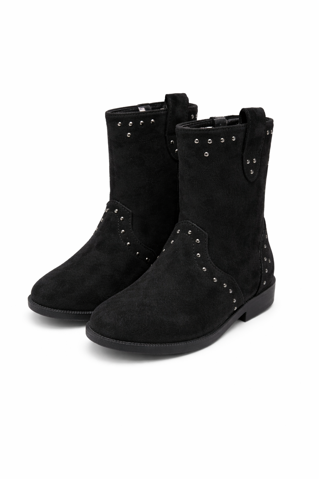 Girls Black Suede Ankle Boots with Stud Details