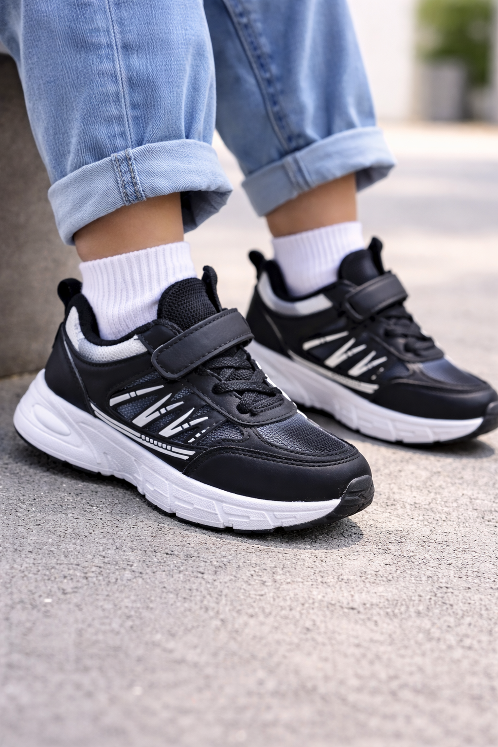 Kids Sport Sneakers – Black & Grey