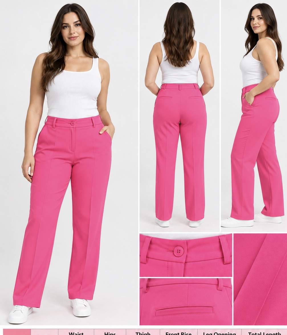 Women's Pink Plus-Size Tailored Pants – Moderate Stretch
