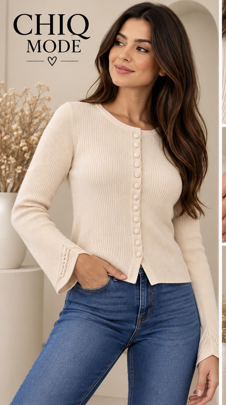 Elsa.M Ribbed Button Cardigan