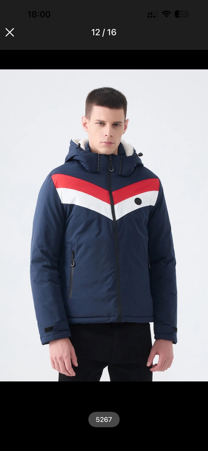 5267 – Men's Navy Hooded Jacket with Red and White Chevron Stripes