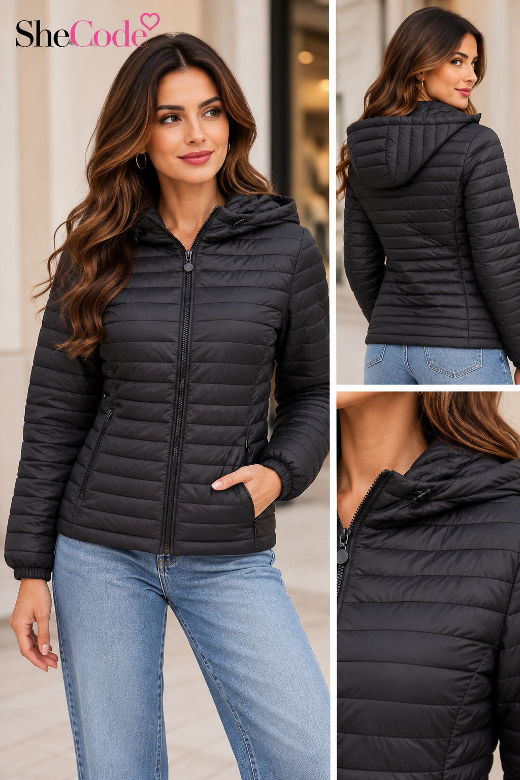 Women's Hooded Quilted Puffer Jacket – Zip Front & Pockets - Image 1