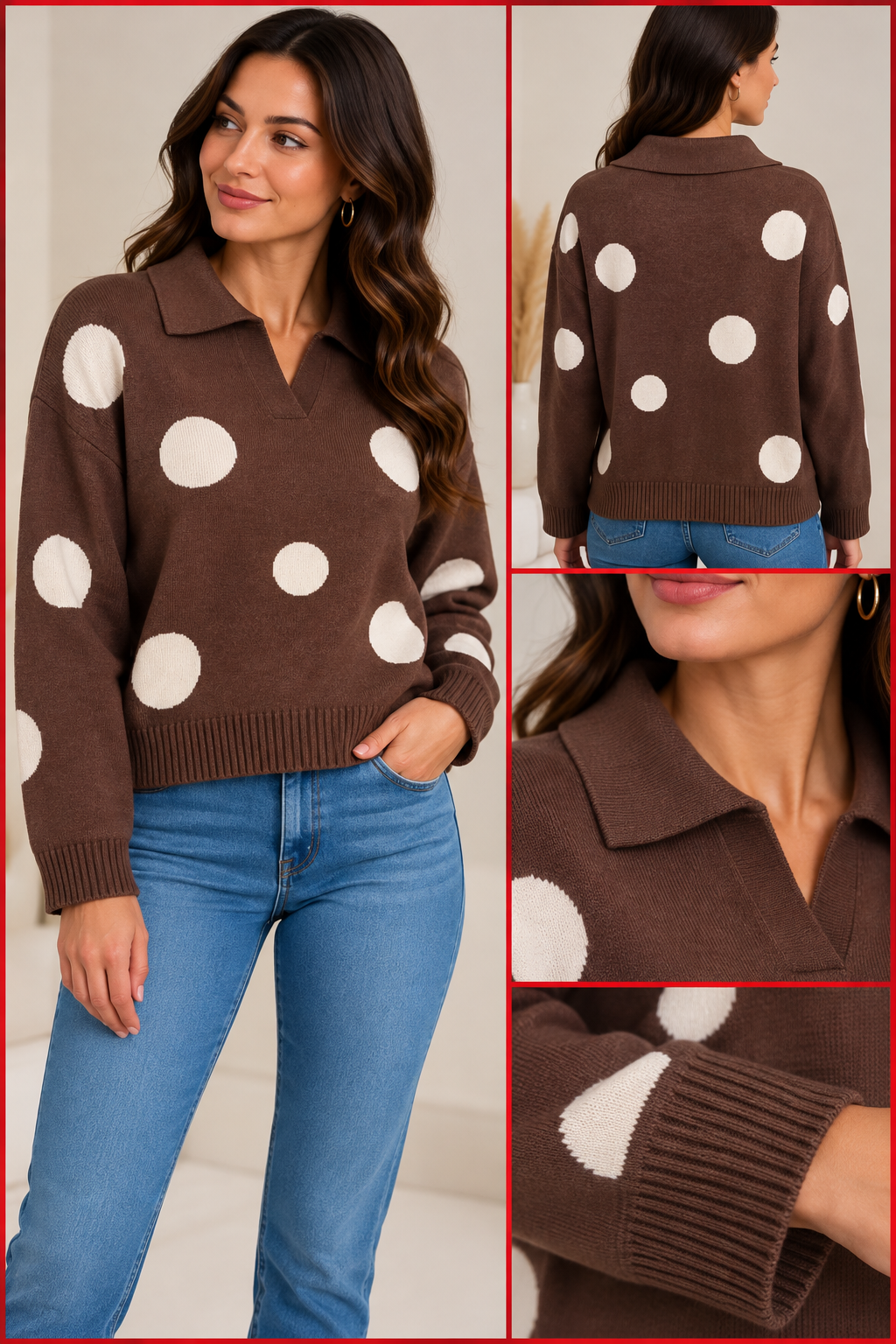 Polka Dot Collar Women Sweater