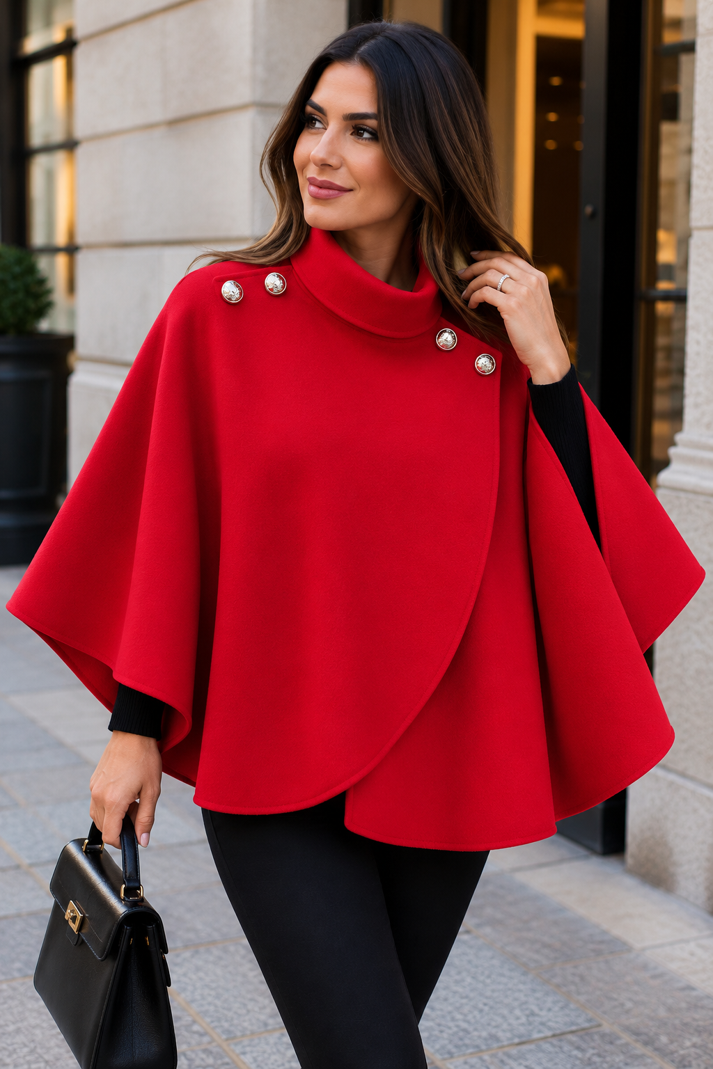 Button Cape Coat